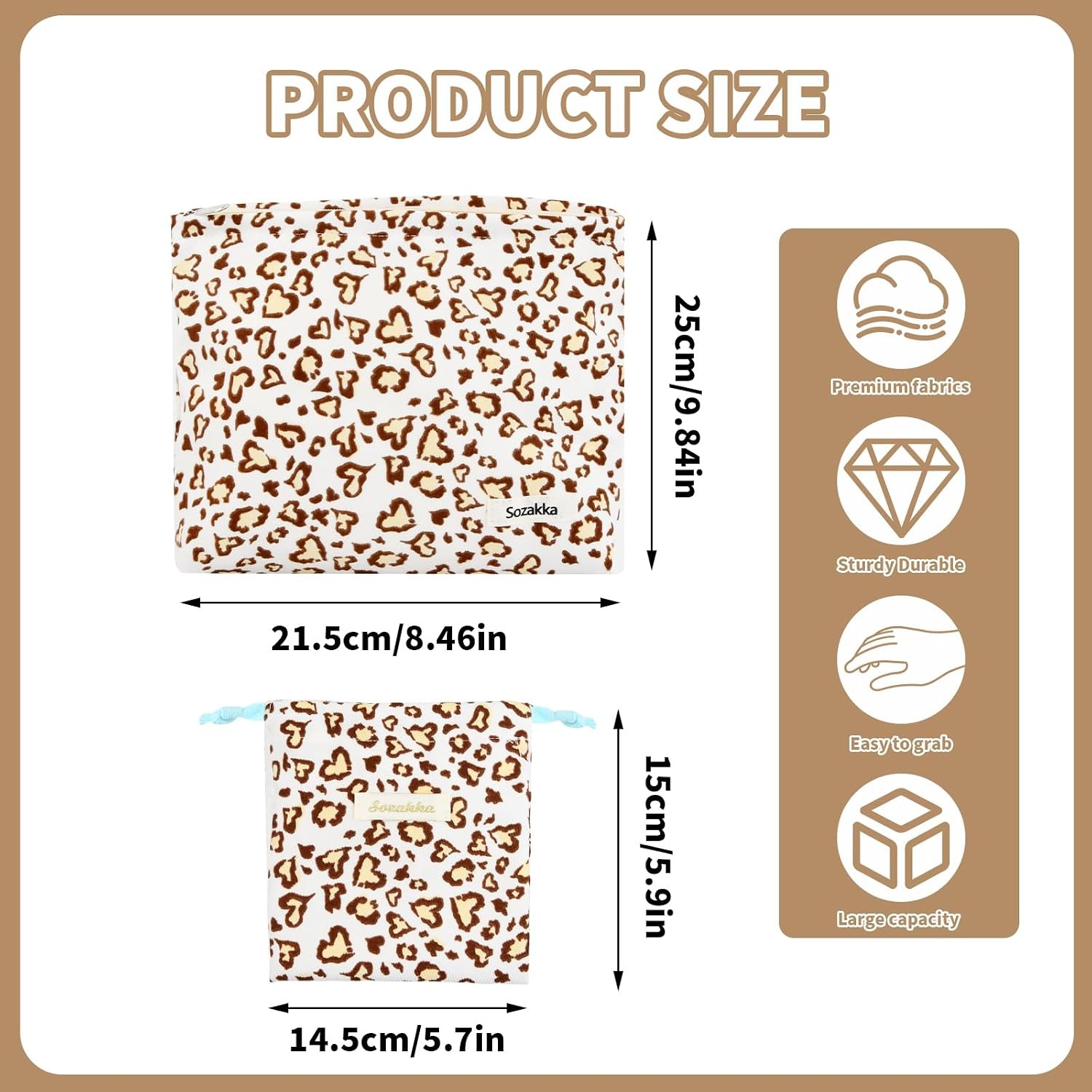 Make-uptas Set (2 Stuks) Luipaardprint Corduroy & Canvas Met 58% Korting
