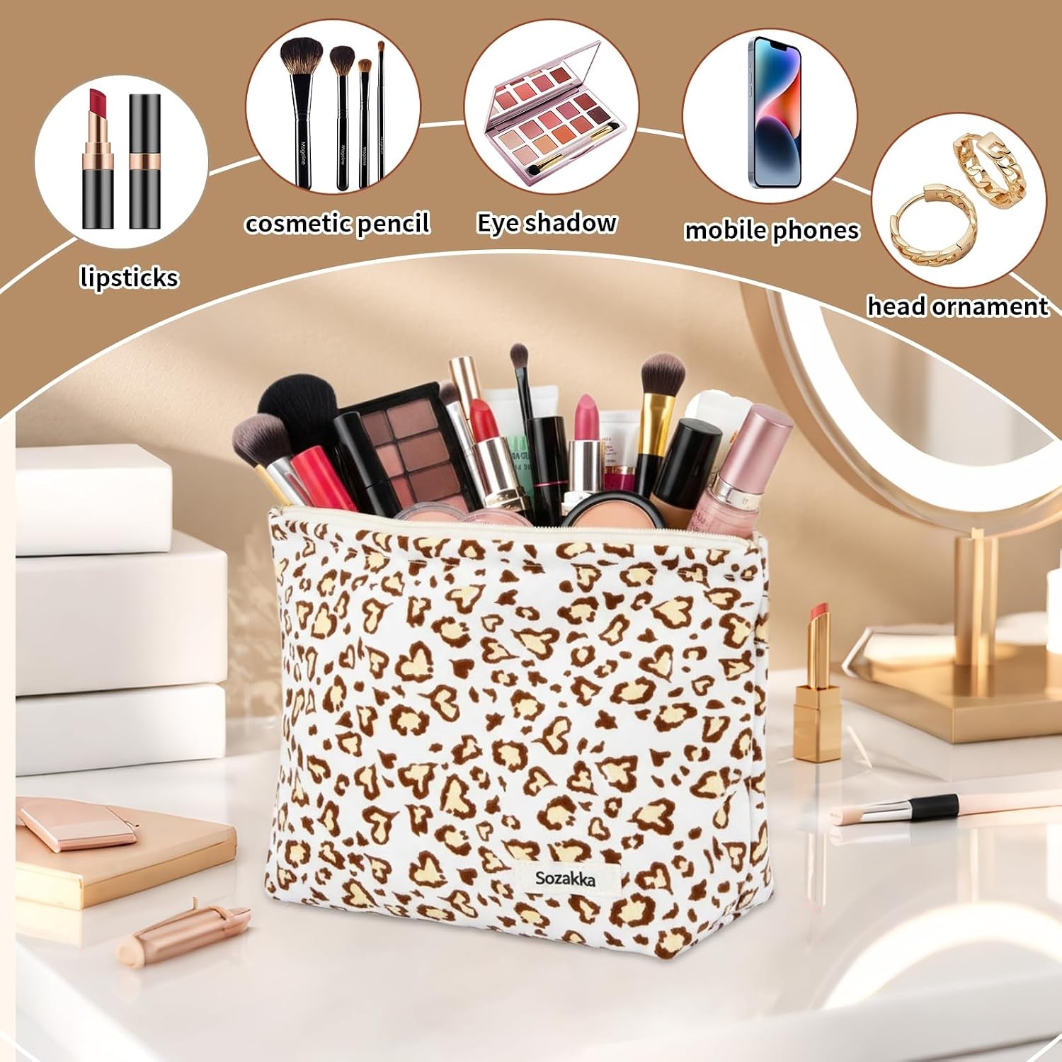 Make-uptas Set (2 Stuks) Luipaardprint Corduroy & Canvas Met 58% Korting