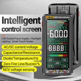 683 6000 Counts grote touchscreen-digitale multimeter, smart anti-burn, oplaadbaar universeel meetapparaat, VA reverse display, NCV-tester met zaklamp voor spanning, stroom, weerstand,