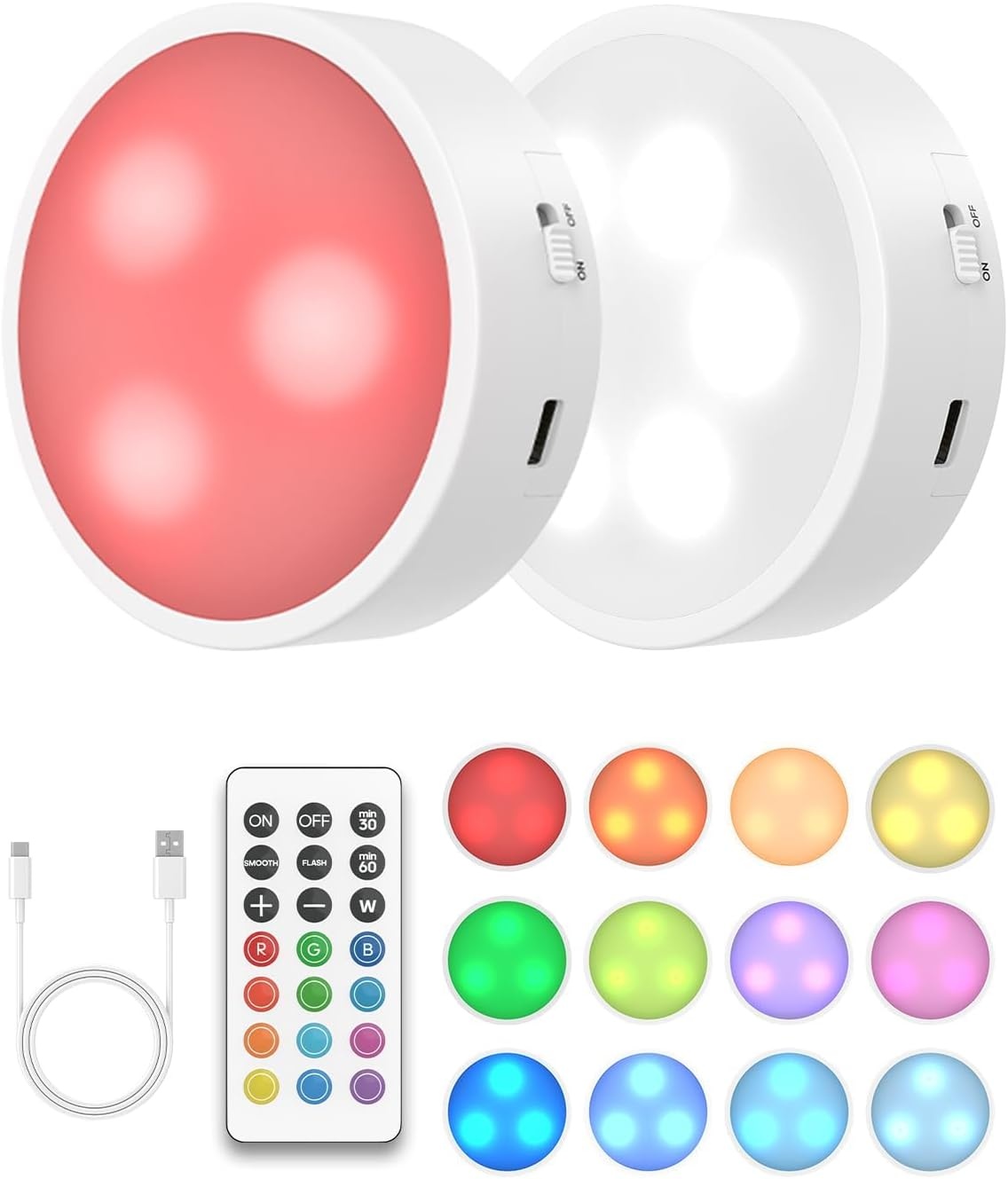 Oplaadbare LED Kastverlichting Set van 2 - 13 Kleuren, Dimbaar, Afstandsbediening - 53% Korting