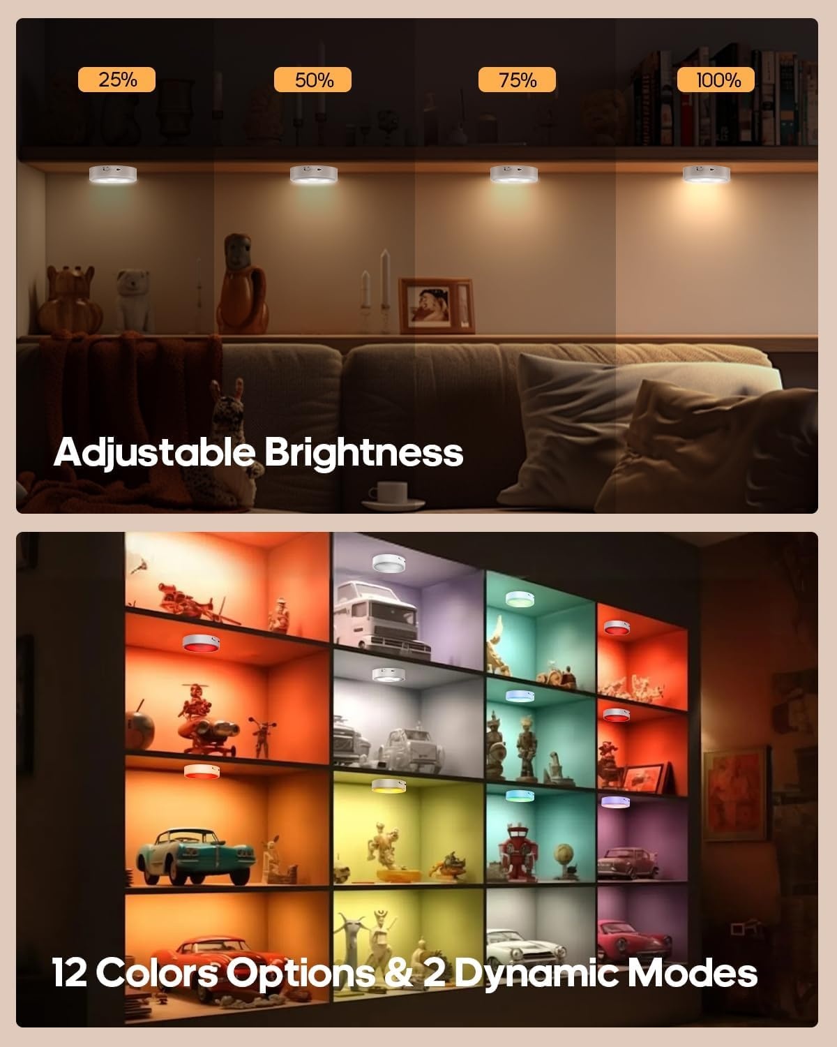 Oplaadbare LED Kastverlichting Set van 2 - 13 Kleuren, Dimbaar, Afstandsbediening - 53% Korting