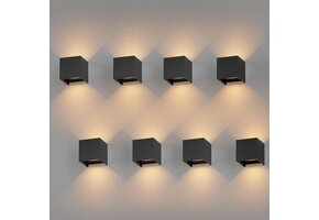 8x LED Wandlampen Zwart 12W Warmwit IP65 - 37% Korting
