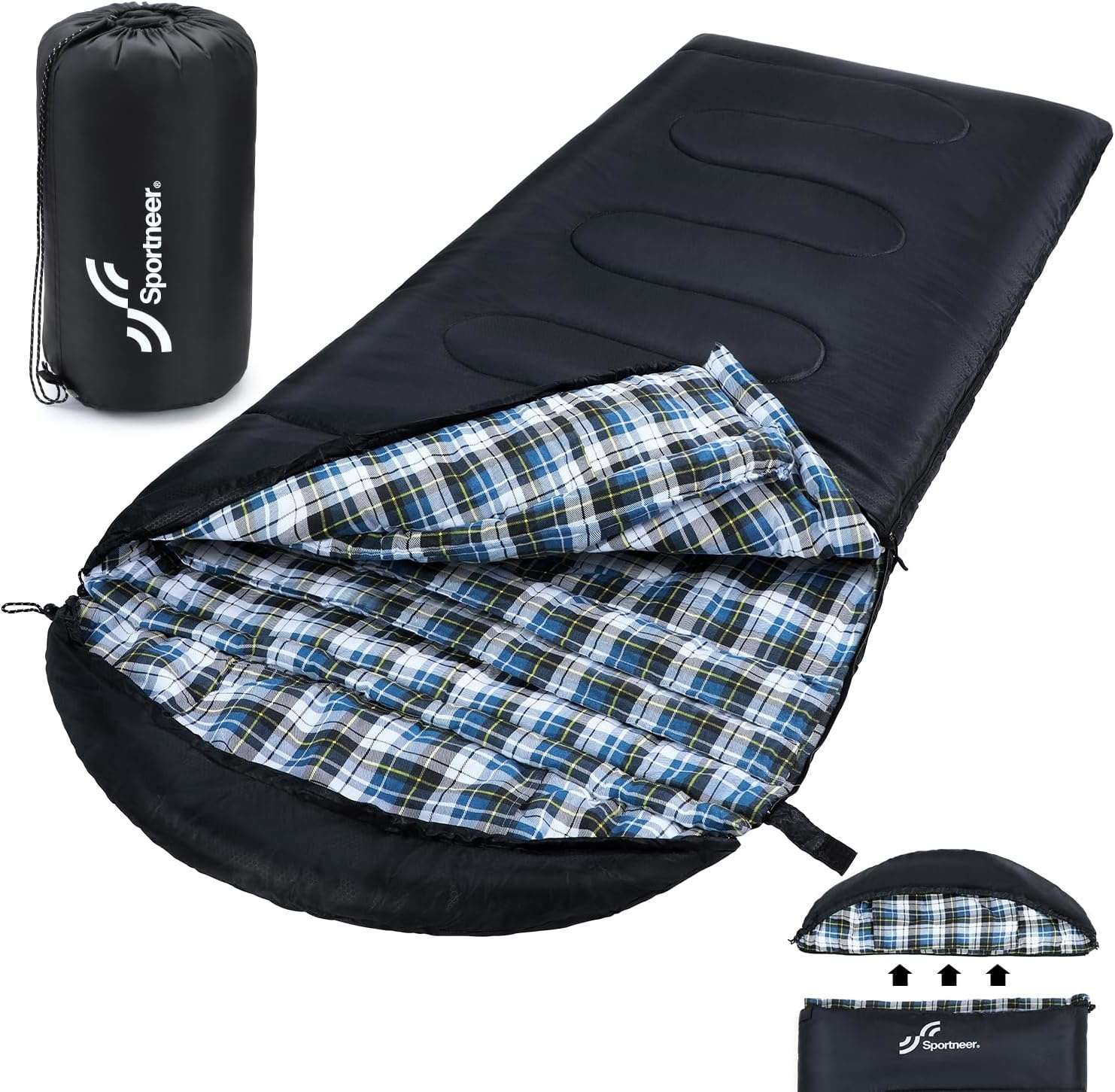 Ruime Dekenslaapzak Flanel 220x85cm 3-4 Seizoenen met Capuchon