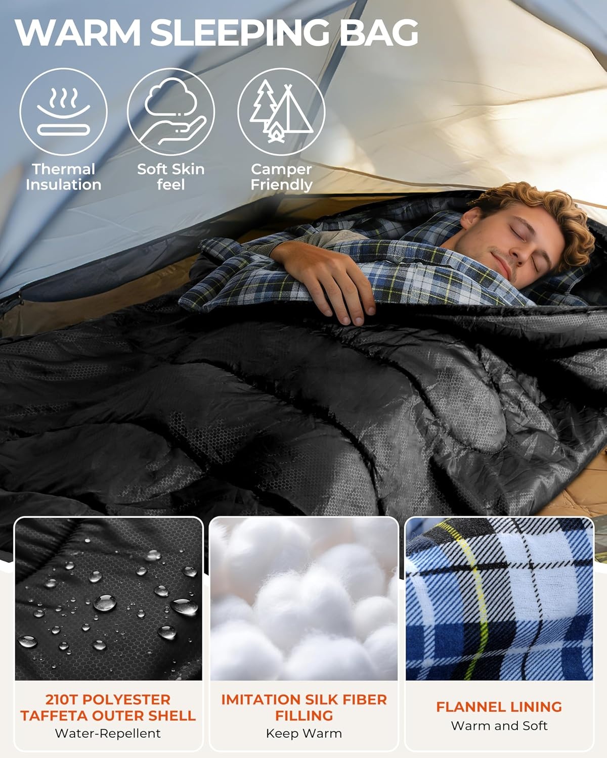 Ruime Dekenslaapzak Flanel 220x85cm 3-4 Seizoenen met Capuchon
