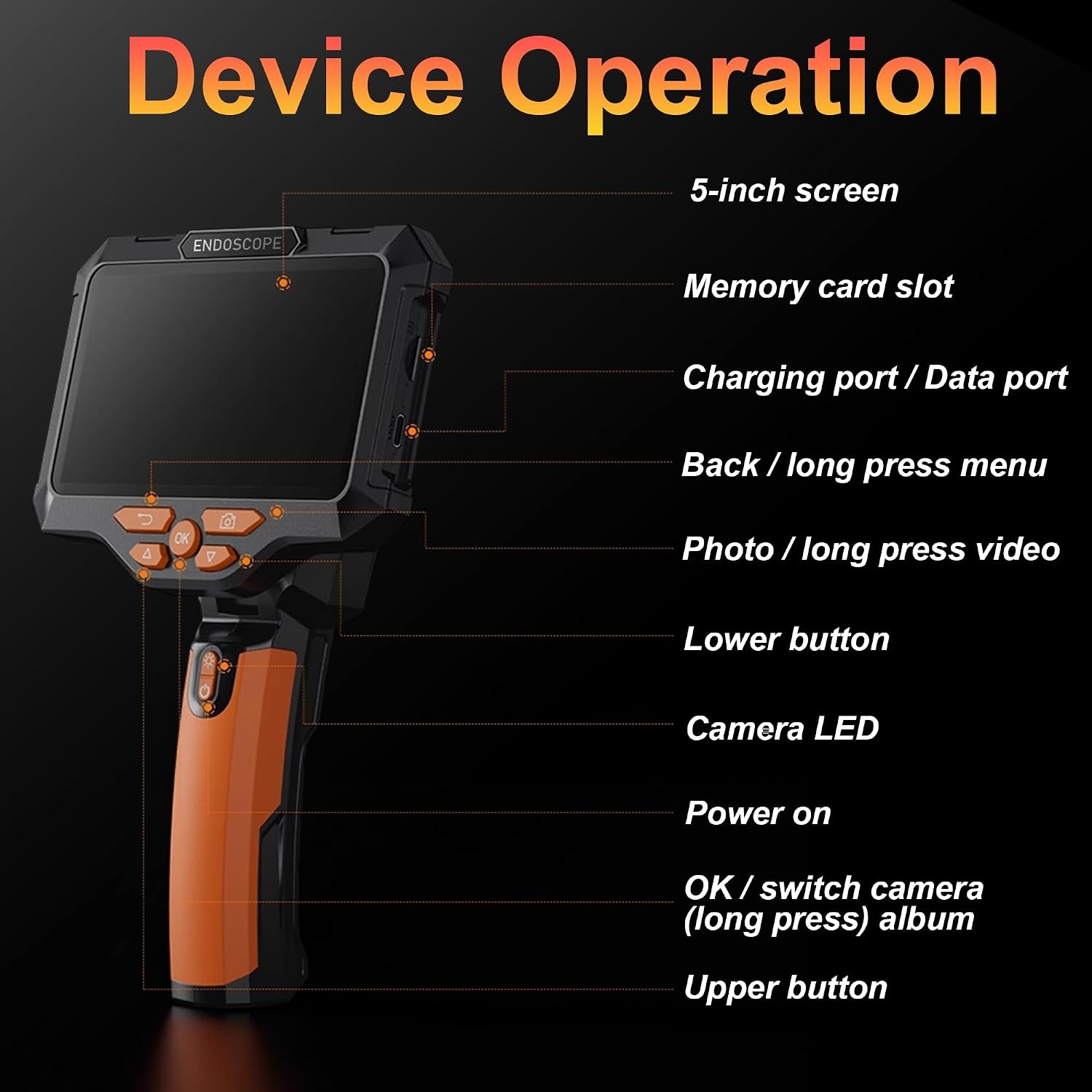 Endoscoop Inspectiecamera 10M 1080p HD | 5'' IPS Scherm | IP67 Waterdicht | 64GB