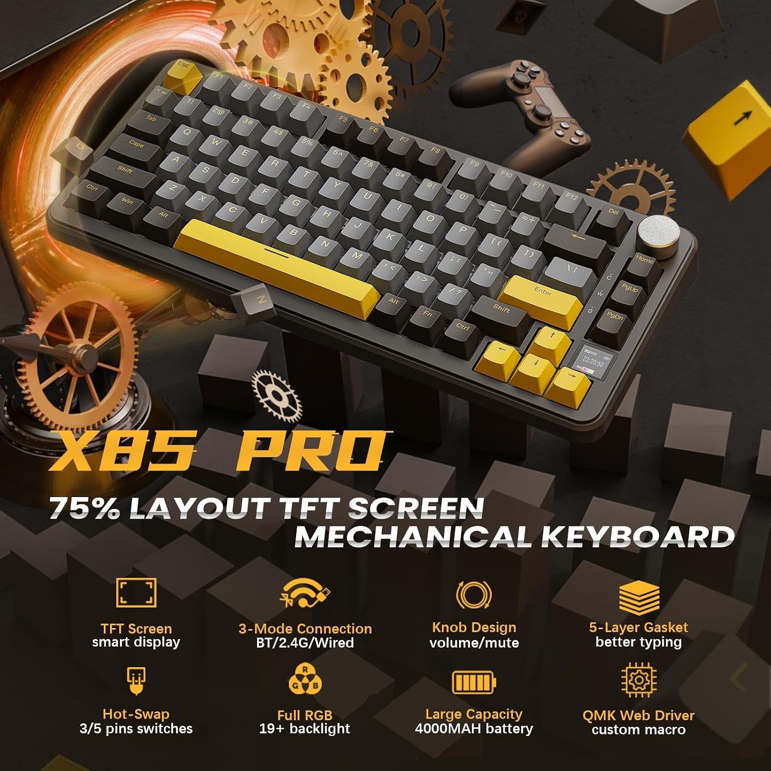 Gamingtoetsenbord X85PRO 75% met TFT-scherm & Korting!