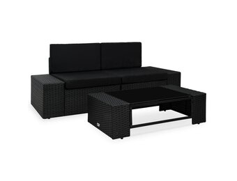 Loungeset Poly Rattan Zwart - 3-Delig - 35% Korting