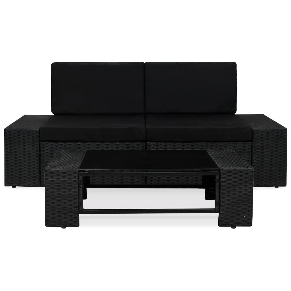 Loungeset Poly Rattan Zwart - 3-Delig - 35% Korting