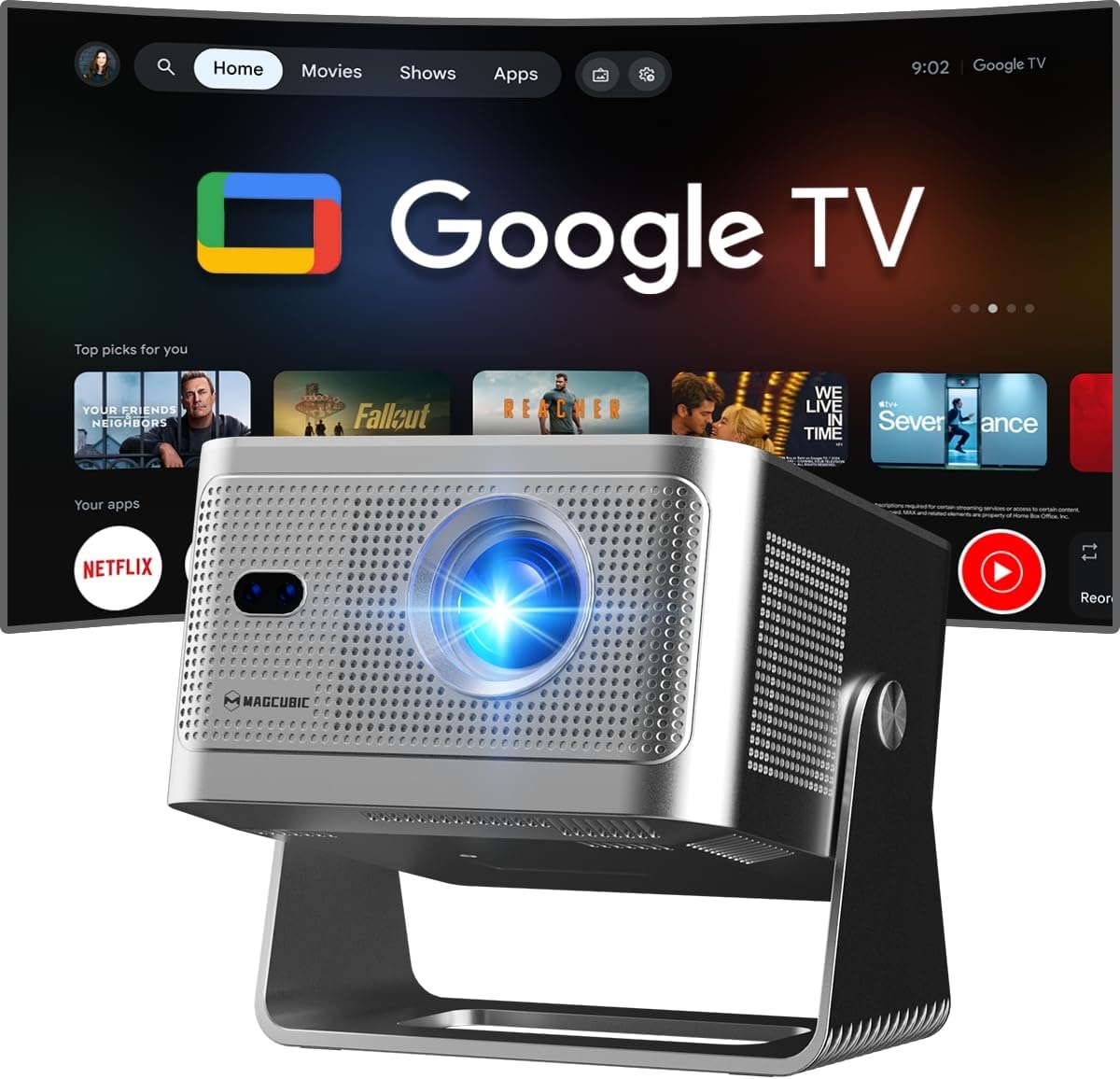 Magcubic Videoprojector 1080P, geïntegreerde 4K tv-stick, met WiFi 5, Bluetooth 5.1, luidspreker 15 W, 650 ANSI, spraakbediening, automatische focus en trapeziumcorrectie, Dolby Audio/HDR10+