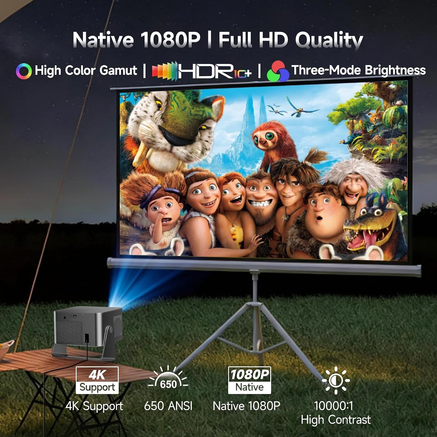 Magcubic Videoprojector 1080P, geïntegreerde 4K tv-stick, met WiFi 5, Bluetooth 5.1, luidspreker 15 W, 650 ANSI, spraakbediening, automatische focus en trapeziumcorrectie, Dolby Audio/HDR10+