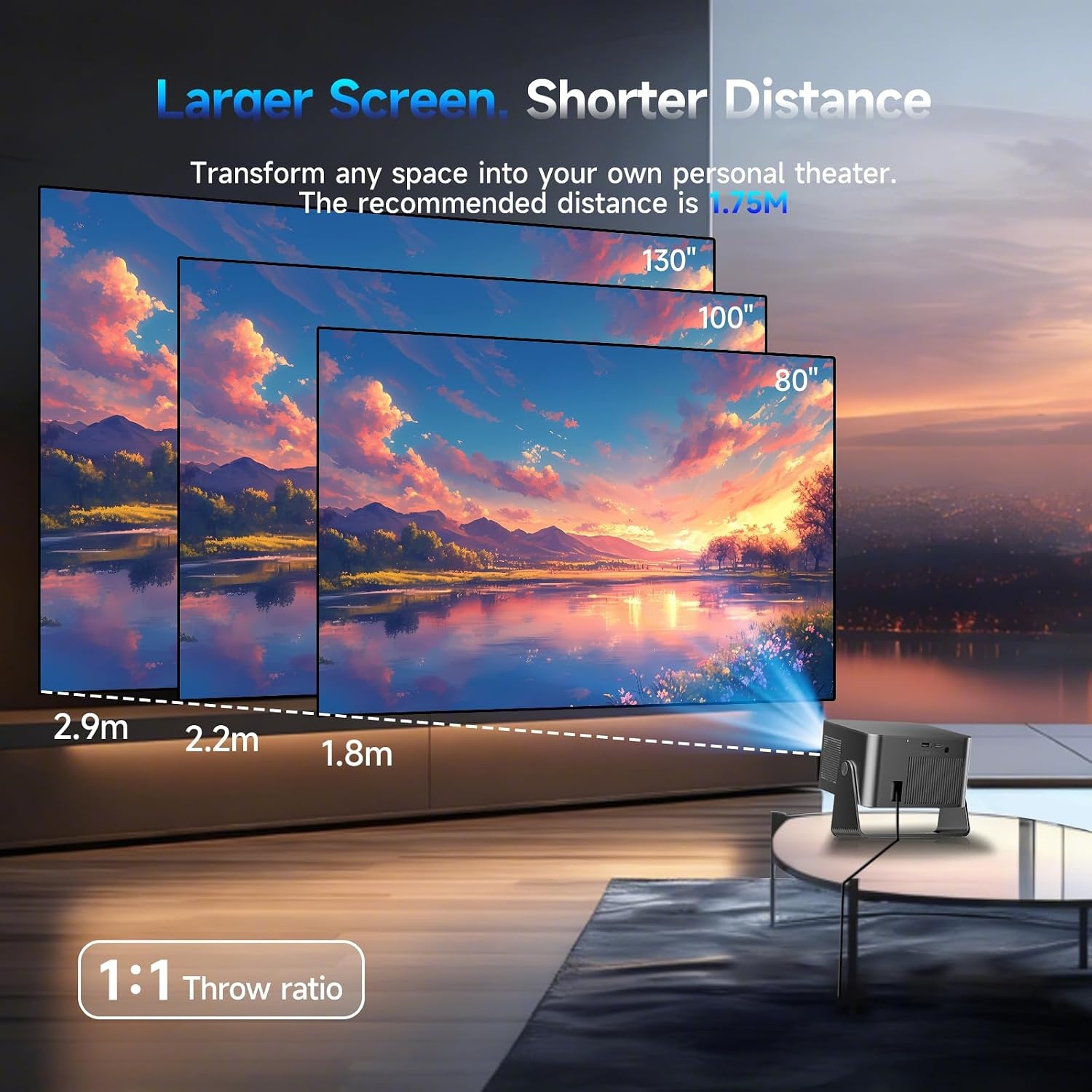 Magcubic Videoprojector 1080P, geïntegreerde 4K tv-stick, met WiFi 5, Bluetooth 5.1, luidspreker 15 W, 650 ANSI, spraakbediening, automatische focus en trapeziumcorrectie, Dolby Audio/HDR10+