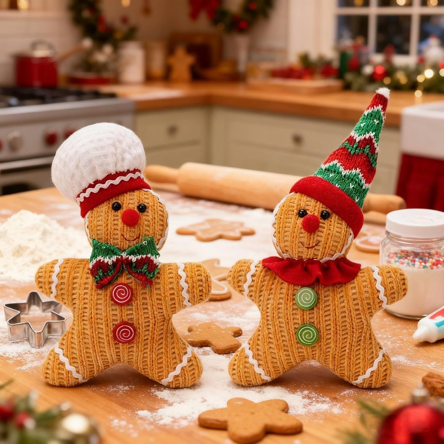 2 Pack Kerst Peperkoek Man Ornamenten Opknoping Peperkoek Man Poppen Kerstboom Decoraties Kerstballen voor Boom
