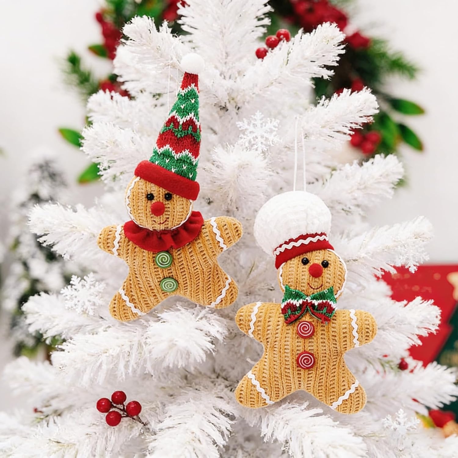 2 Pack Kerst Peperkoek Man Ornamenten Opknoping Peperkoek Man Poppen Kerstboom Decoraties Kerstballen voor Boom