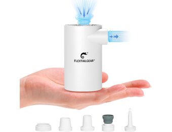FLEXTAILGEAR Evo Pomp met accu van 5000 mAh, draagbare elektrische pomp met 4,5 kPA en 250 l/min voor het opblazen en leeglopen van opblaasbare matrassen, luchtbedden en zwembadboeien