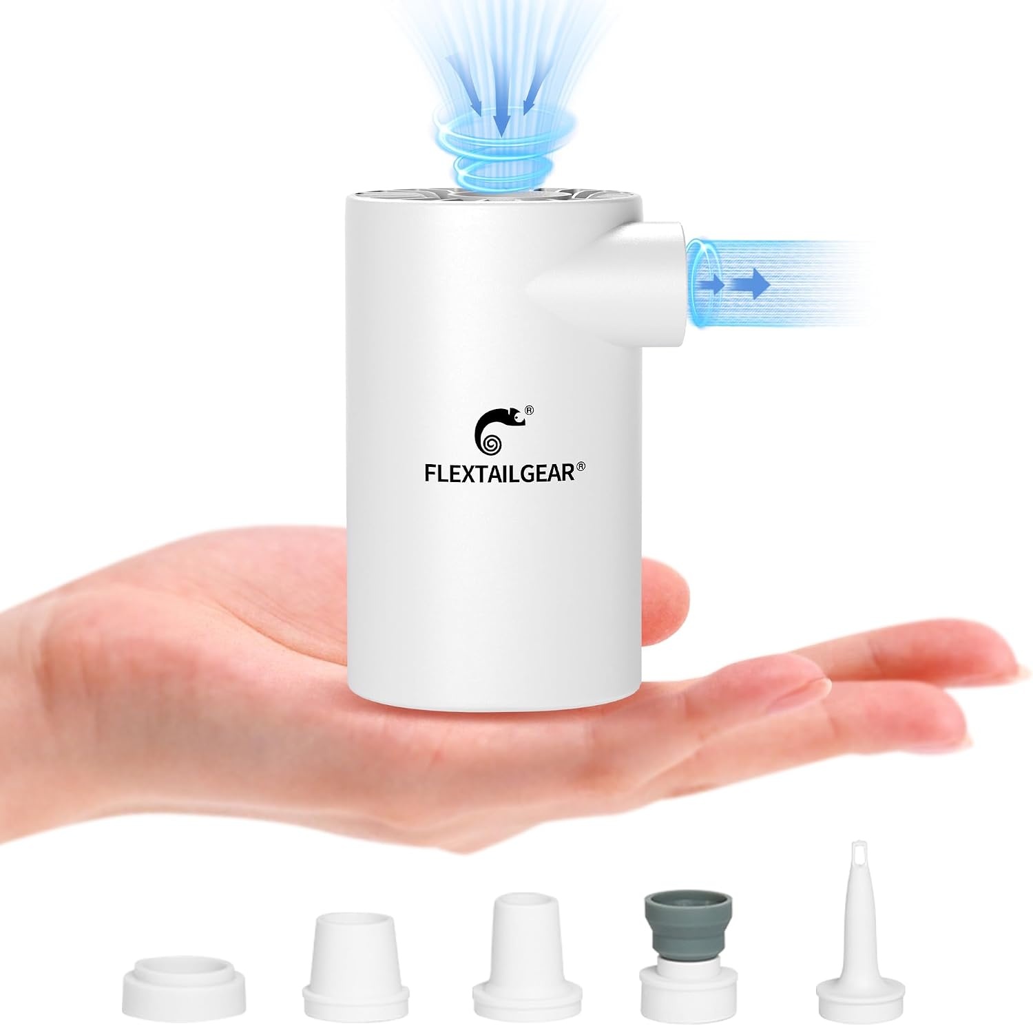 FLEXTAILGEAR Evo Pomp met accu van 5000 mAh, draagbare elektrische pomp met 4,5 kPA en 250 l/min voor het opblazen en leeglopen van opblaasbare matrassen, luchtbedden en zwembadboeien