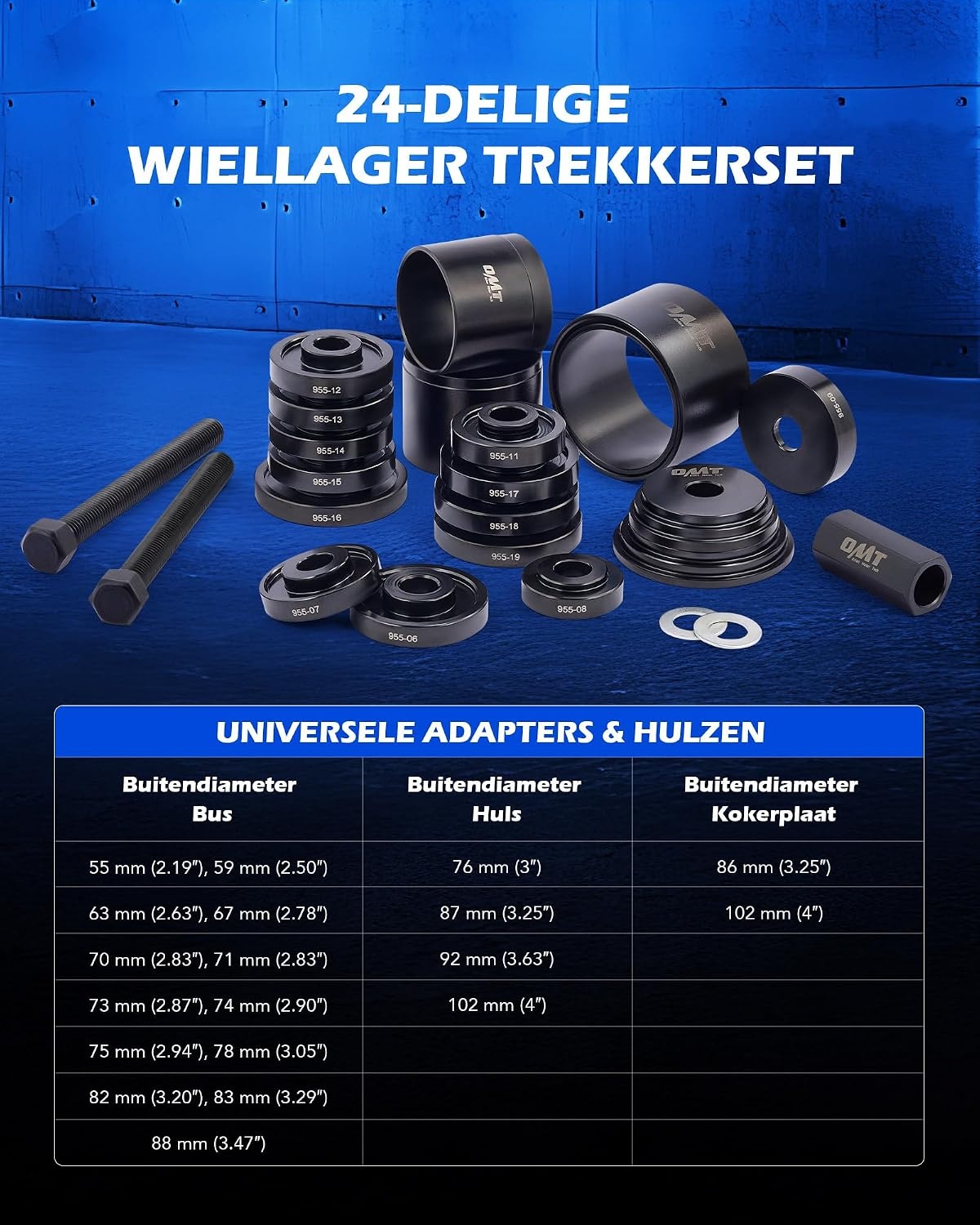 Orion Motor Tech Wiellagertrekker gereedschapsset voor het verwijderen en installeren van voorwiellagers, 24-delige autolagerpersset met schuifbouten universele bussen, Zwart met rode opbergkoffer