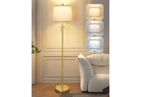 Gouden Vloerlamp met Linnen Kap | 140-165 cm | 3 Lichtstanden | -36%