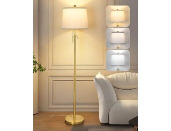 Gouden Vloerlamp met Linnen Kap - 140-165 cm, 3 Lichtstanden