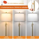 Gouden Vloerlamp met Linnen Kap - 140-165 cm, 3 Lichtstanden