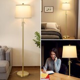 Gouden Vloerlamp met Linnen Kap - 140-165 cm, 3 Lichtstanden