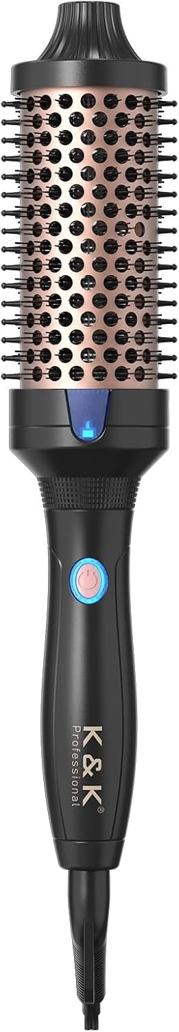 K&K Brosse thermique Keratin Thermal Brush Protect - Tonneau chauffant - Brosse à cheveux chaude - Ionique lisse - Peigne volume - Fer à lisser - Bigoudis - Double tension (noir, 45 mm)
