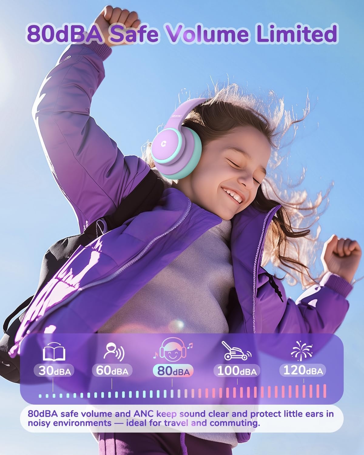 On-ear Kinderkoptelefoon met ANC, 60u Speeltijd & 60% Korting