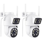 Reobiux 3K bewakingscamera voor buiten met dubbele lens, PTZ Outdoor WLAN IP-camera, bewakingscamera voor buiten met automatische tracking, gekleurd nachtzicht, tweerichtingsaudio, IP66, 2 stuks
