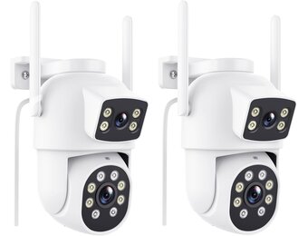 Reobiux 3K bewakingscamera voor buiten met dubbele lens, PTZ Outdoor WLAN IP-camera, bewakingscamera voor buiten met automatische tracking, gekleurd nachtzicht, tweerichtingsaudio, IP66, 2 stuks