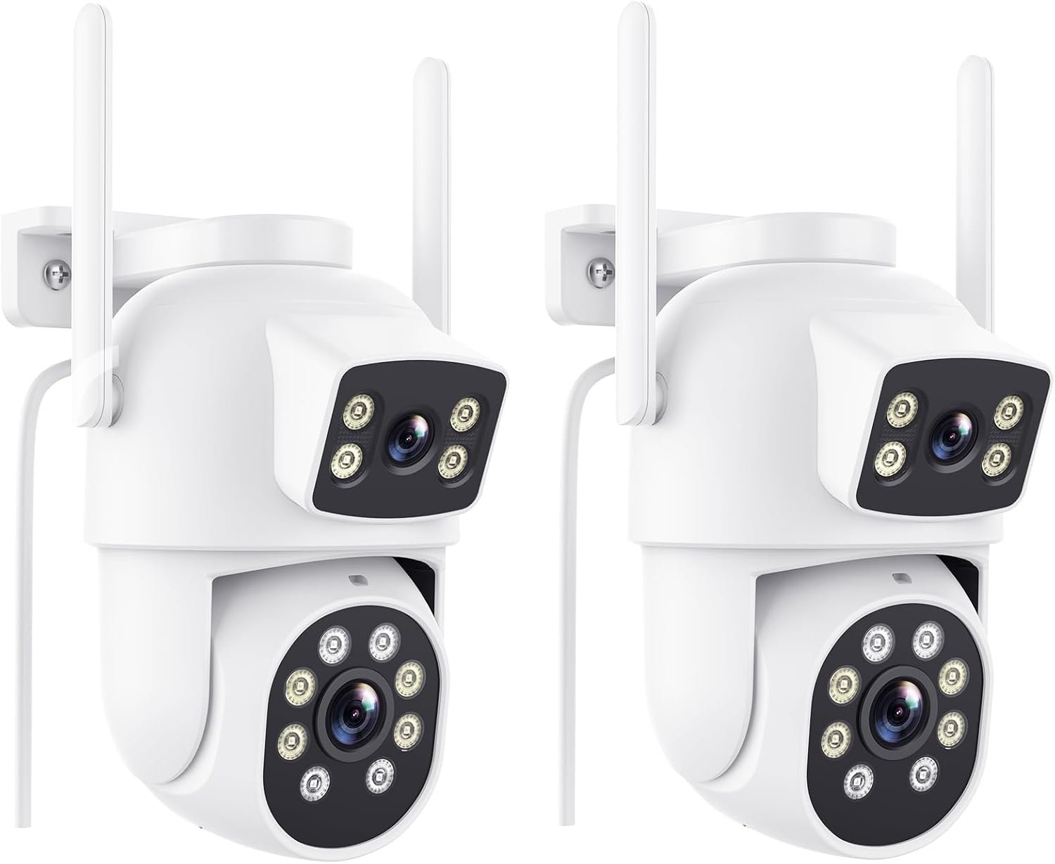 Reobiux 3K bewakingscamera voor buiten met dubbele lens, PTZ Outdoor WLAN IP-camera, bewakingscamera voor buiten met automatische tracking, gekleurd nachtzicht, tweerichtingsaudio, IP66, 2 stuks