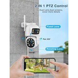 Reobiux 3K bewakingscamera voor buiten met dubbele lens, PTZ Outdoor WLAN IP-camera, bewakingscamera voor buiten met automatische tracking, gekleurd nachtzicht, tweerichtingsaudio, IP66, 2 stuks