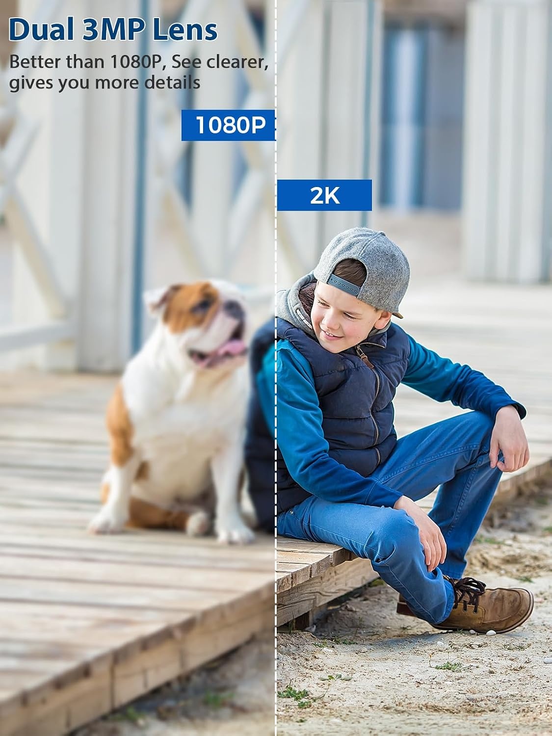 Reobiux 3K bewakingscamera voor buiten met dubbele lens, PTZ Outdoor WLAN IP-camera, bewakingscamera voor buiten met automatische tracking, gekleurd nachtzicht, tweerichtingsaudio, IP66, 2 stuks