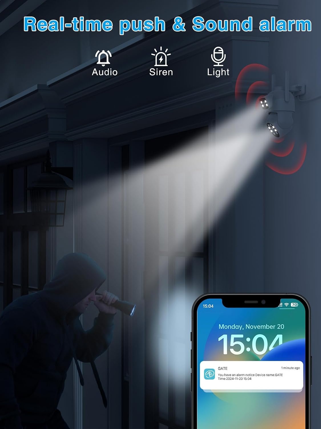 Reobiux 3K bewakingscamera voor buiten met dubbele lens, PTZ Outdoor WLAN IP-camera, bewakingscamera voor buiten met automatische tracking, gekleurd nachtzicht, tweerichtingsaudio, IP66, 2 stuks