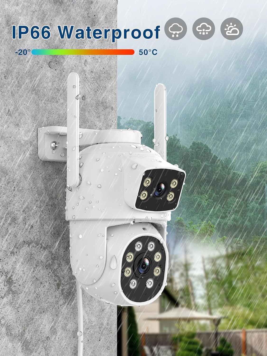 Reobiux 3K bewakingscamera voor buiten met dubbele lens, PTZ Outdoor WLAN IP-camera, bewakingscamera voor buiten met automatische tracking, gekleurd nachtzicht, tweerichtingsaudio, IP66, 2 stuks