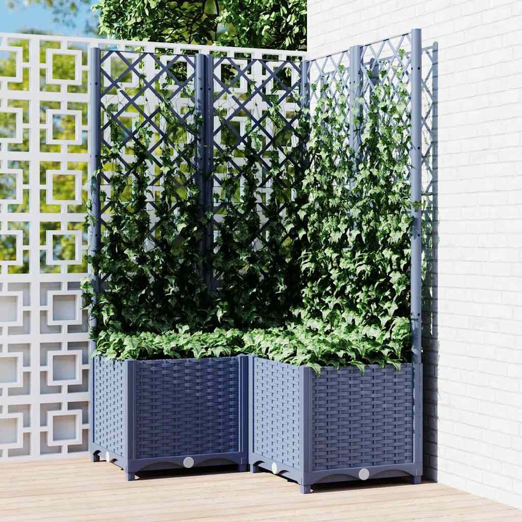 vidaXL Plantenbak met latwerk 80x80x136 cm polypropeen donkergrijs
