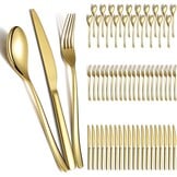 Berglander Gold Wedding Silverware Set 60 Pieces for 20 Titanium Plated Stainless Steel Gold Spoons Fork Knife Set for Home Wedding Restaurant