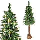 Kunstkerstboom 220 cm met houten stam en besneeuwde takken - 60% korting
