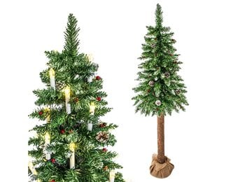 Kunstkerstboom met houten stam - en sneeuw - 220 cm