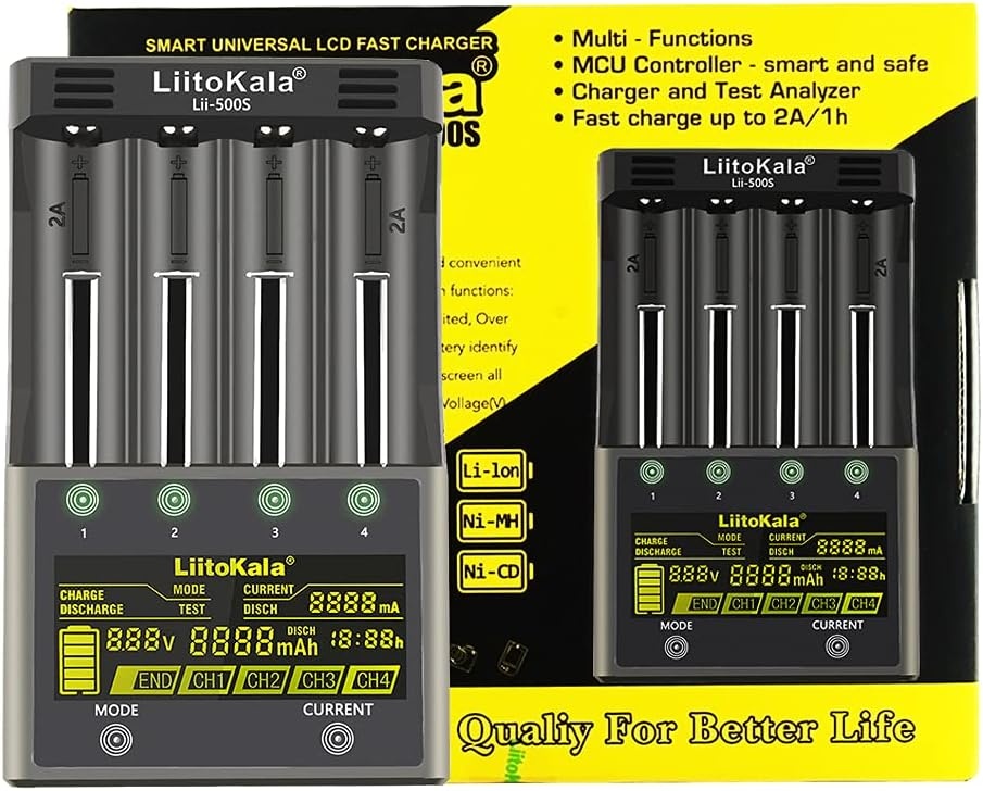 Acculader Lii-500S: Universeel Laden (AA, AAA, 18650, 21700) - 60% Korting!