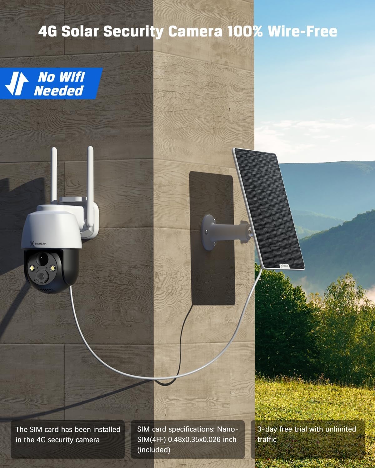 COCOCAM 4G LTE Beveiligingscamera Wit - 2K Draadloos Zonne-energie (34% Korting)