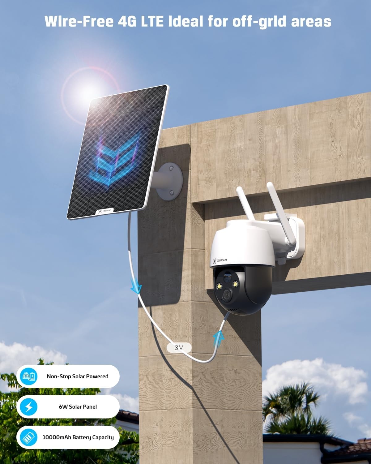 COCOCAM 4G LTE Beveiligingscamera Wit - 2K Draadloos Zonne-energie (34% Korting)