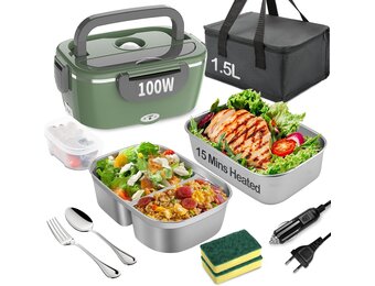 Elektrische Lunchbox 100W, 1.5L - Warm Eten Onderweg & Kantoor (Groen)