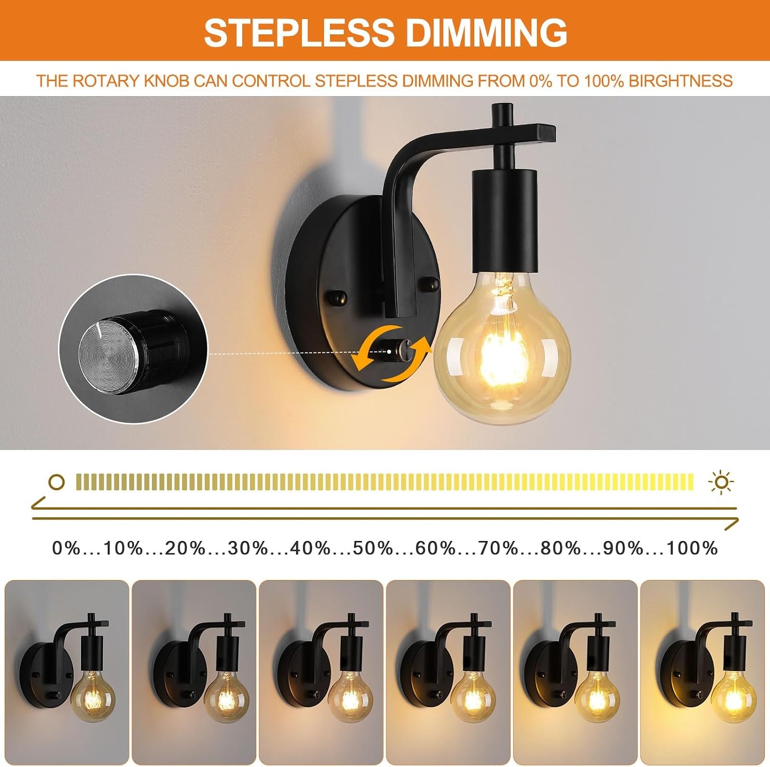 Dimbare Retro Wandlamp Zwart - Touch Bediening - 71% Korting