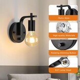 Dimbare Retro Wandlamp Zwart - Touch Bediening - 71% Korting