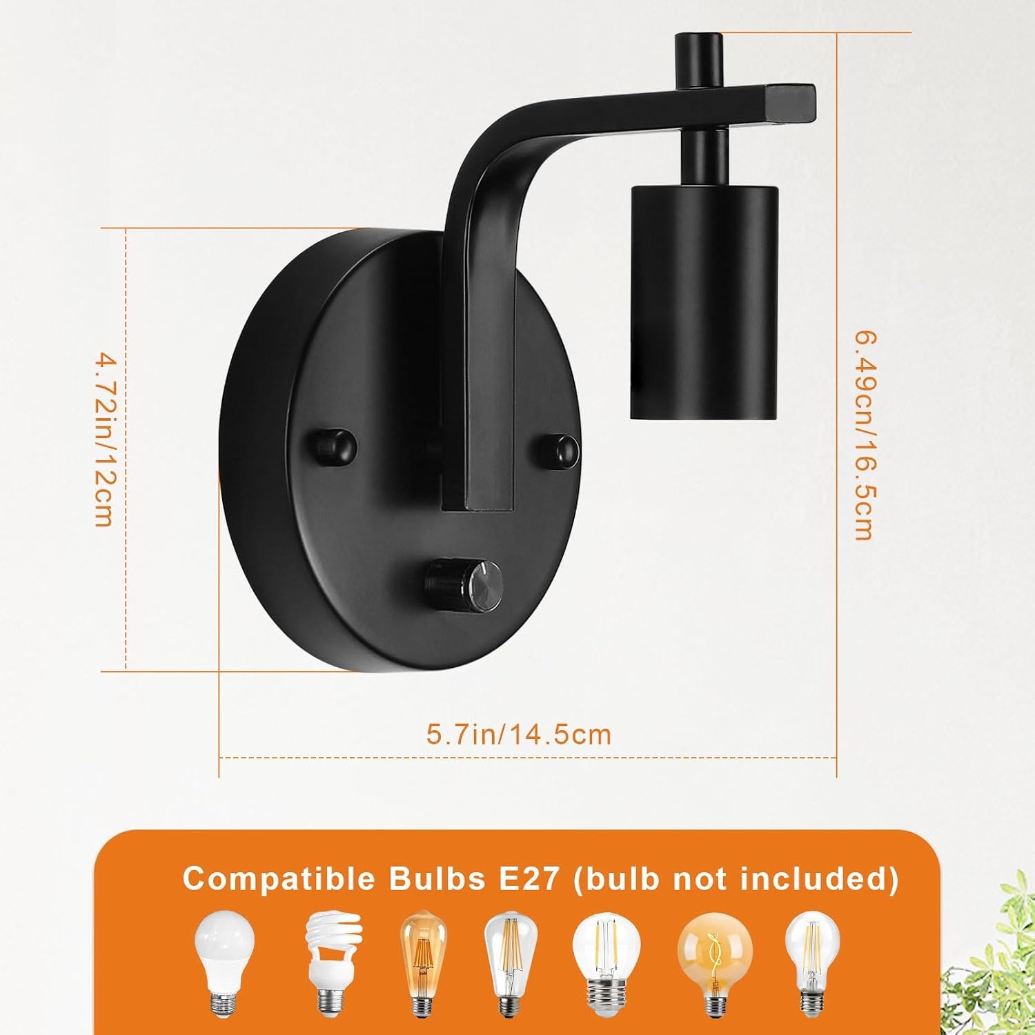 Dimbare Retro Wandlamp Zwart - Touch Bediening - 71% Korting