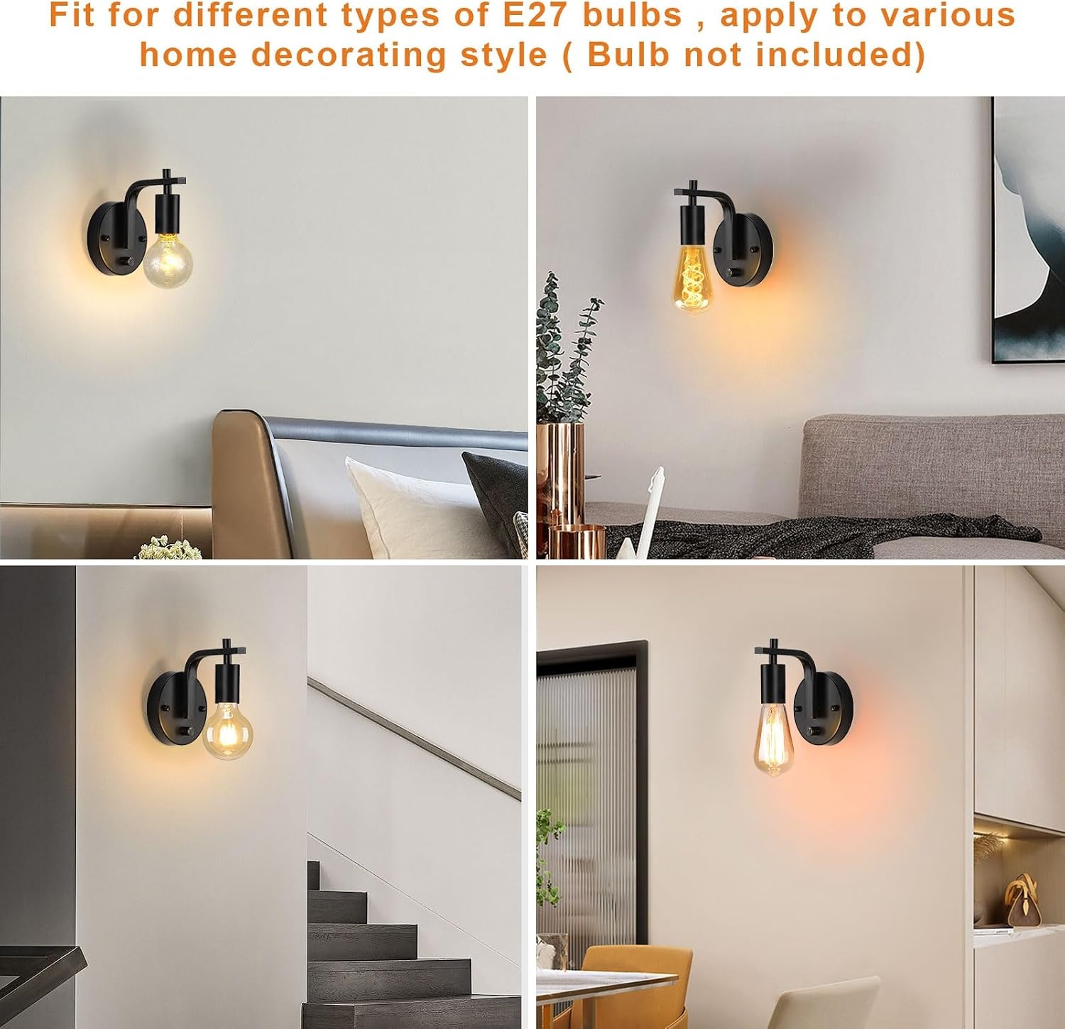 Dimbare Retro Wandlamp Zwart - Touch Bediening - 71% Korting