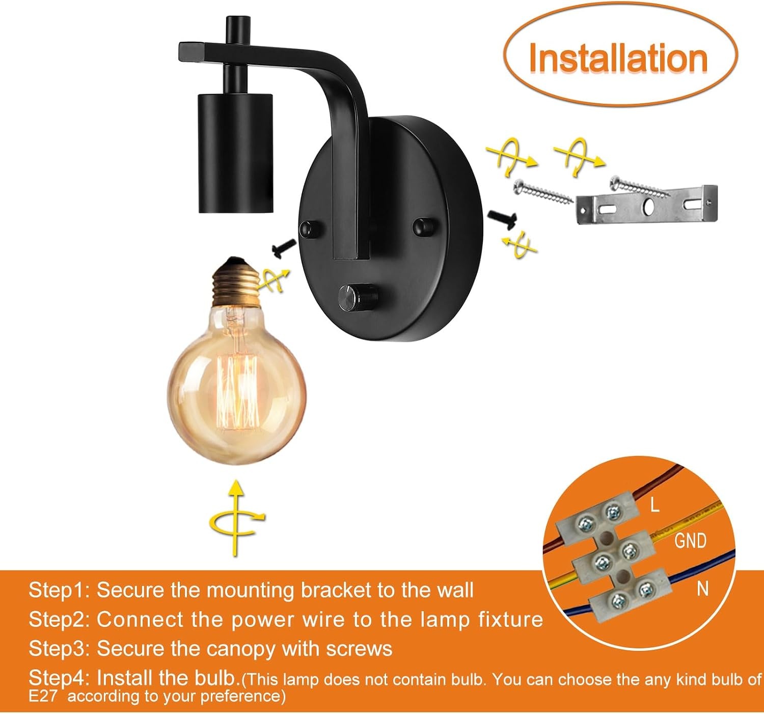 Dimbare Retro Wandlamp Zwart - Touch Bediening - 71% Korting