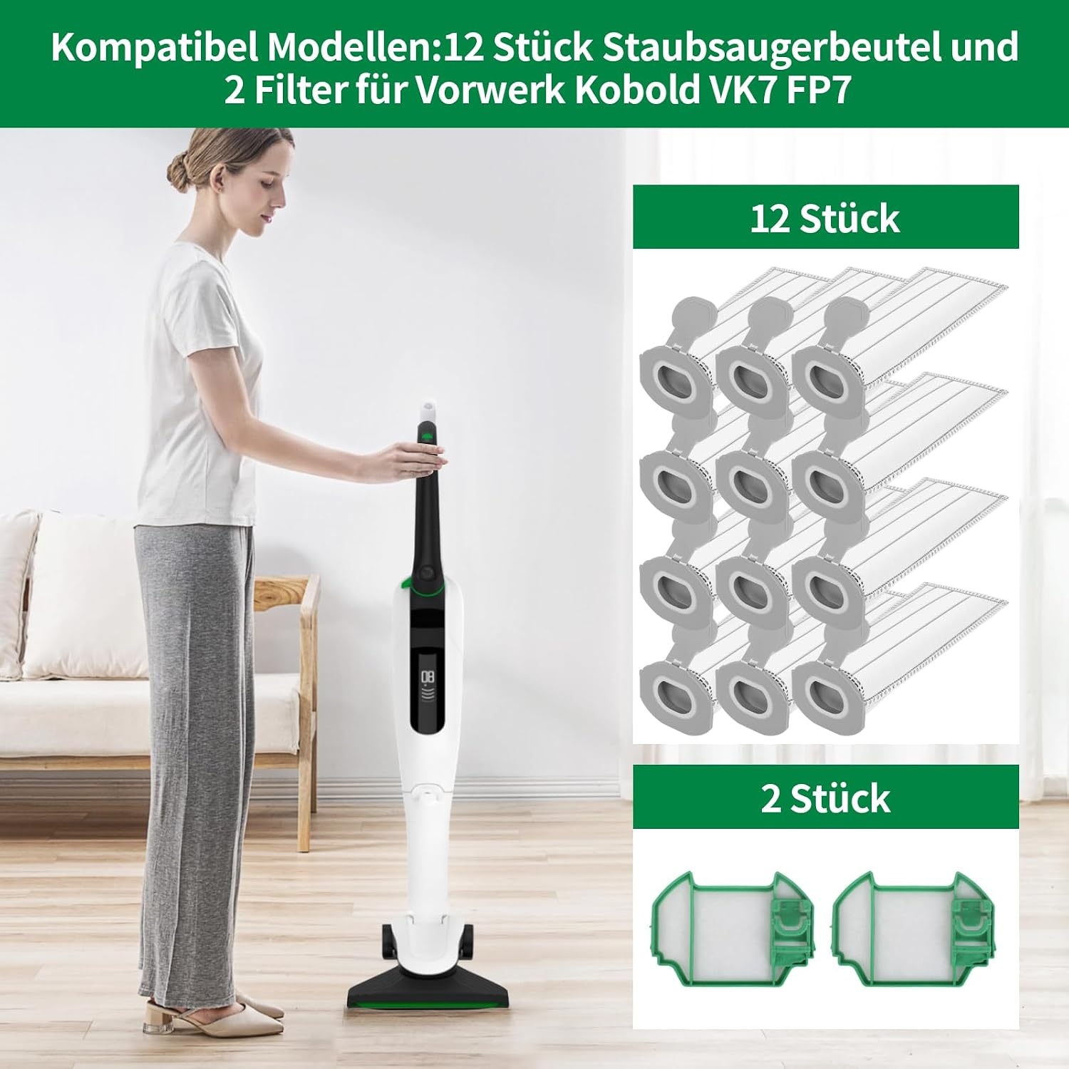 12 Stofzuigerzakken & 2 Filters voor Vorwerk Kobold VK7 FP7 - 33% Korting