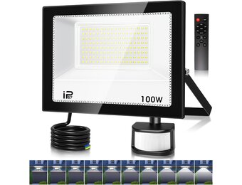 100W LED Buitenlamp met Bewegingsmelder & Afstandsbediening - 34% Korting
