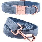 ARING PET Halsband & Lijn Set - Blauw Fluweel (Maat L)