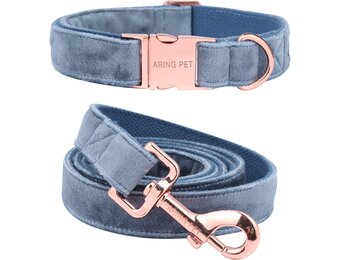 ARING PET Halsband & Lijn Set - Blauw Fluweel (Maat L)